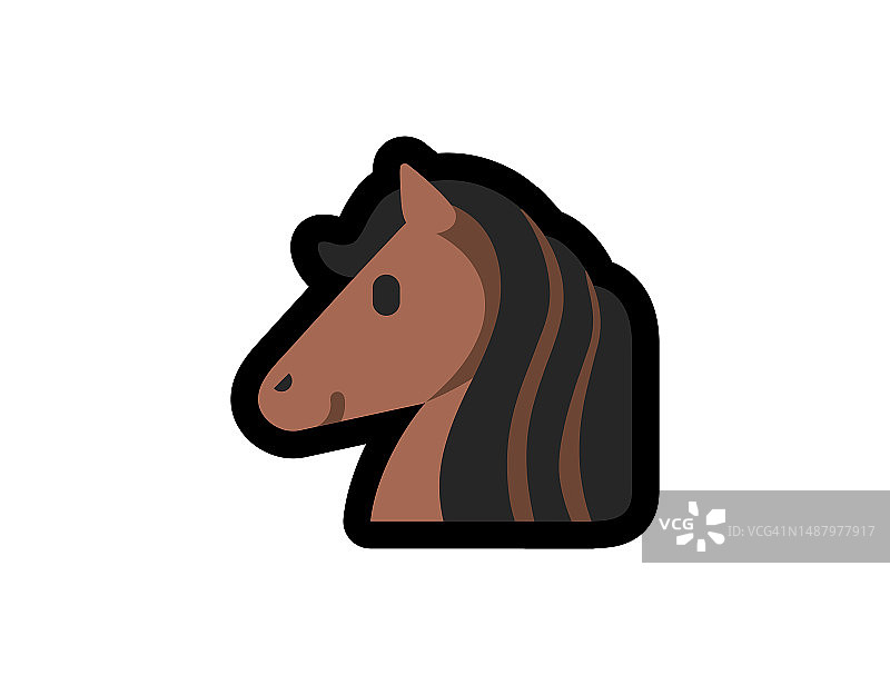 棕色头发的马矢量图标。马头表情符号插图。孤立的马矢量表情符号图片素材