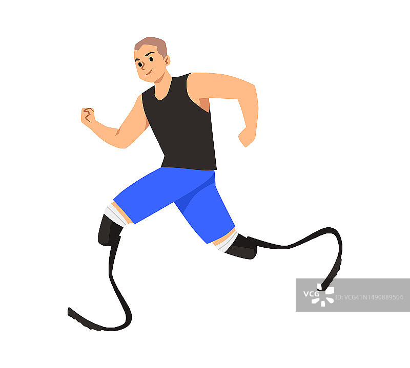 快乐跑步运动员与腿假体扁平风格图片素材