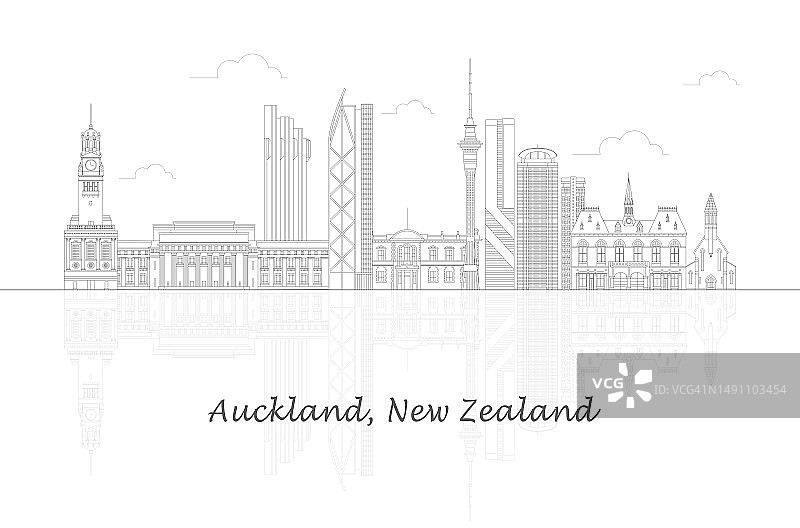 新西兰奥克兰市的天际线全景图图片素材