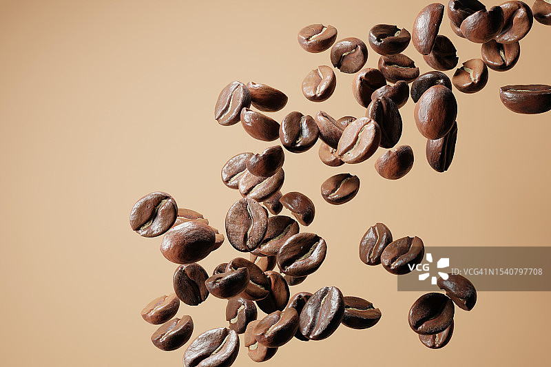 烘焙咖啡豆特写，棕色背景，纽约，美国图片素材