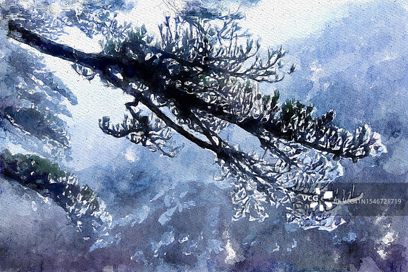 富有表现力的水彩画:黄山的美景揭开面纱图片素材