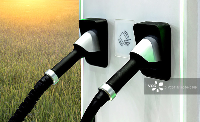 电动汽车充电站，为电动汽车充电提供可持续能源，减少燃气消耗图片素材
