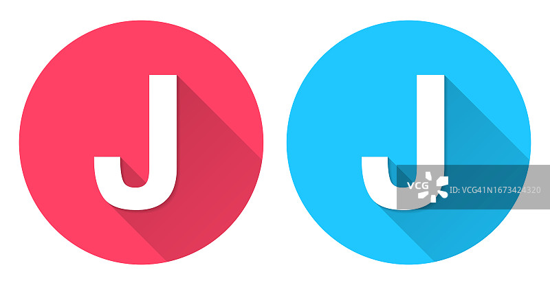 字母j圆形图标与长阴影在红色或蓝色的背景图片素材
