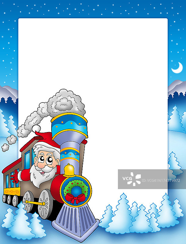 与圣诞老人和火车相框图片素材
