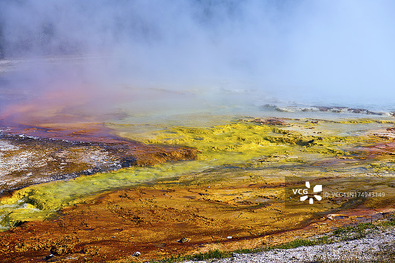 美国怀俄明州黄石的多色池图片素材