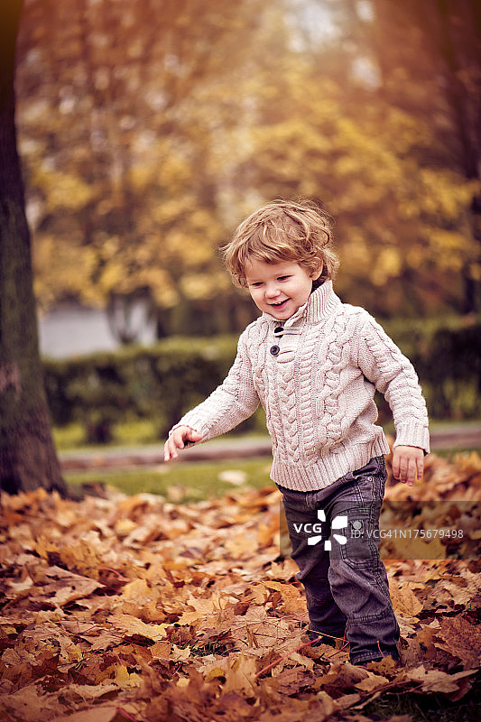 男孩在秋天图片素材