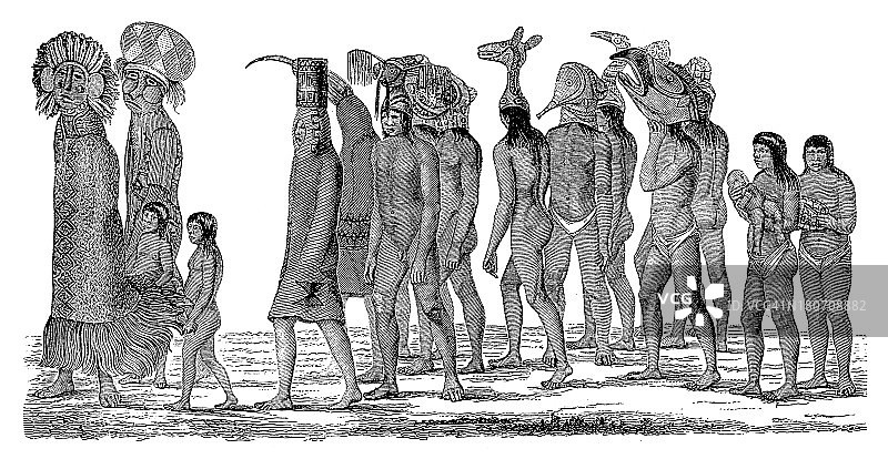 南美洲提库纳人(仿古木刻)图片素材