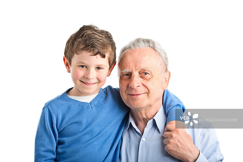 快乐的男孩和爷爷图片素材