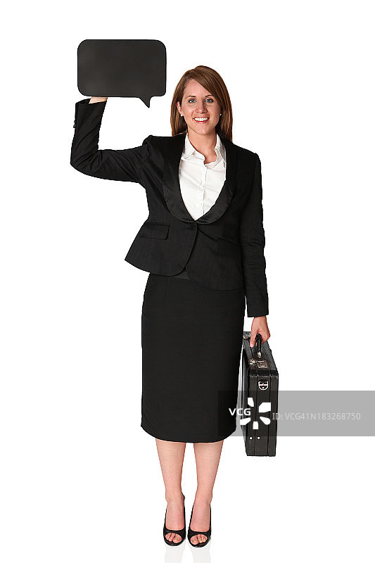 女商人拿着话筒和公文包站着图片素材