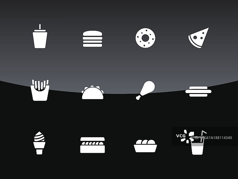 黑色背景上的快餐图标。图片素材