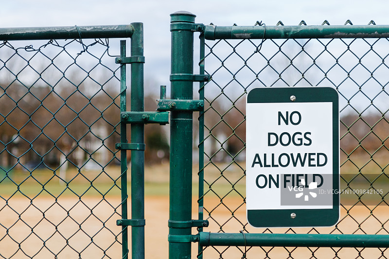 球场外悬挂“狗不得入内”的标志图片素材