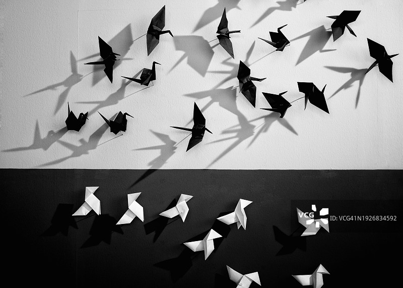 纸鸟，黑白折纸图片素材