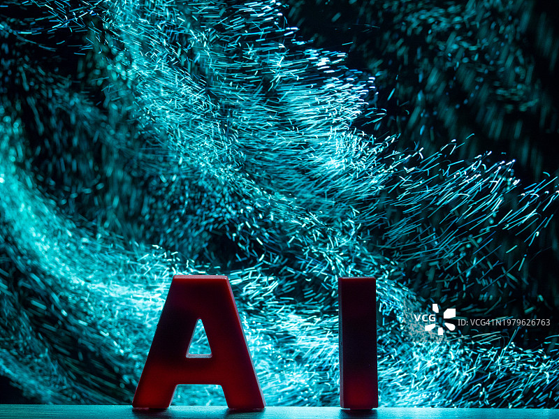 AI聊天机器人概念。AI(人工智能)这个词的图片。数据爆炸式增长。图片素材