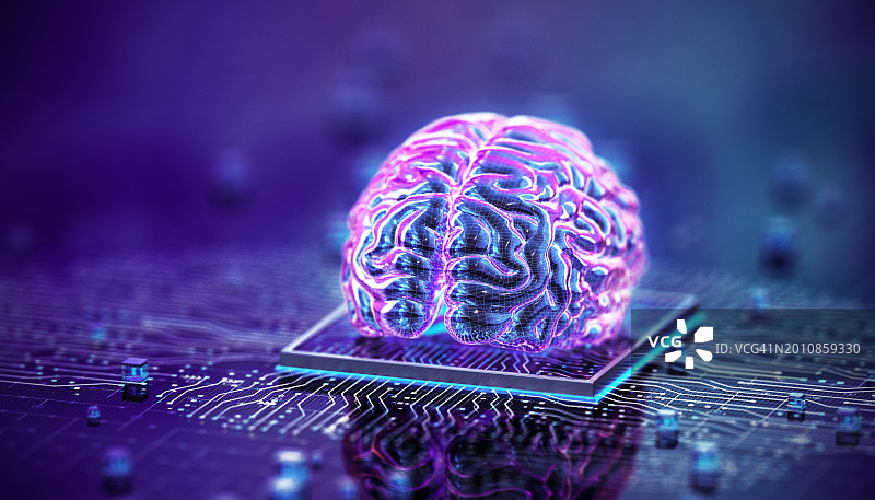 人工智能大脑芯片。机器学习。数字思维技术概念图片素材