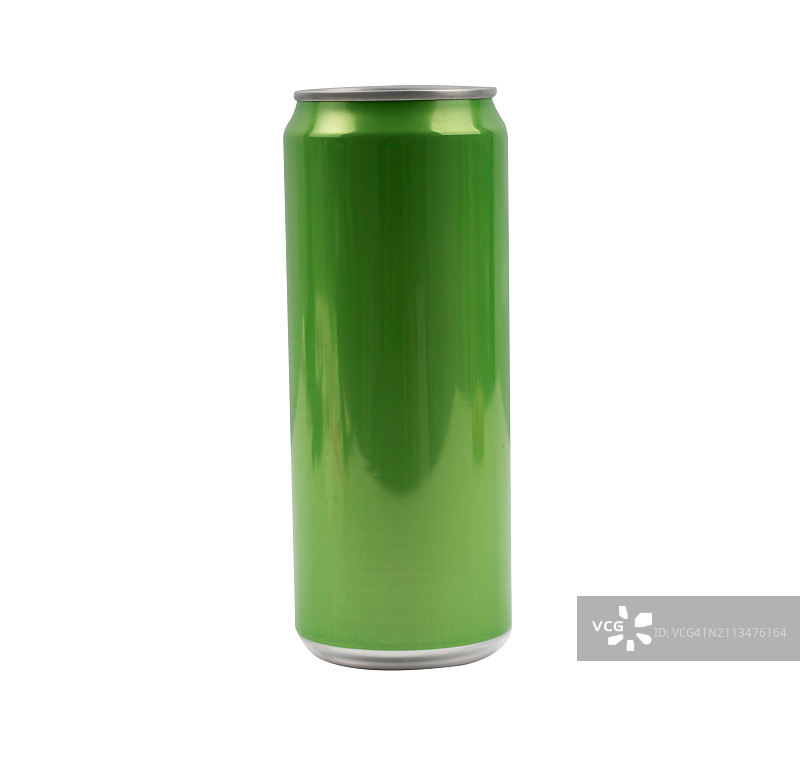 白色背景的绿色铝罐。图片素材