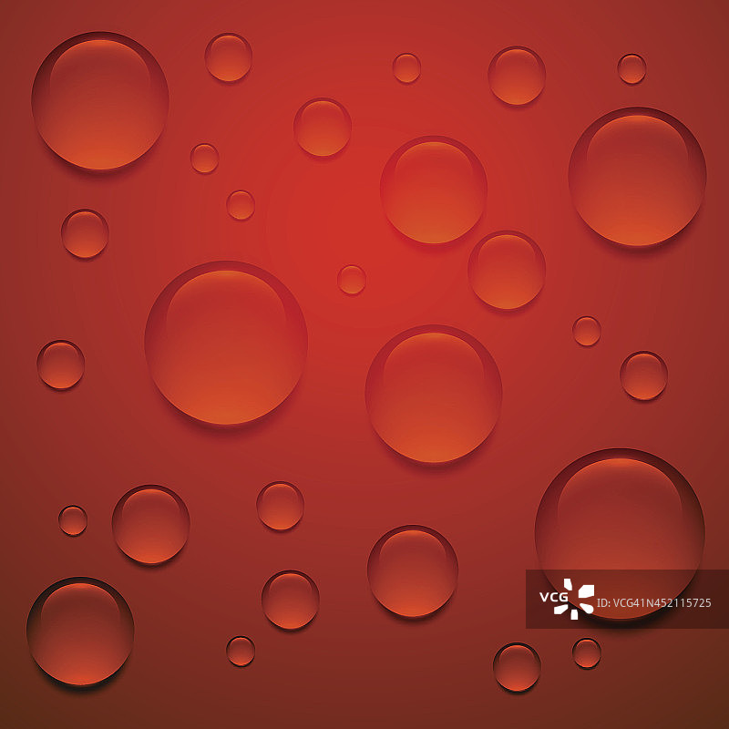 红色表面上的透明液滴图片素材