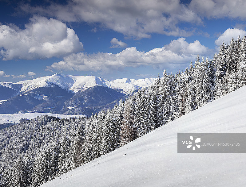 美丽的冬季风景在山上图片素材