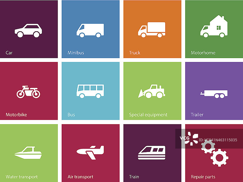彩色背景上的汽车和交通图标。图片素材