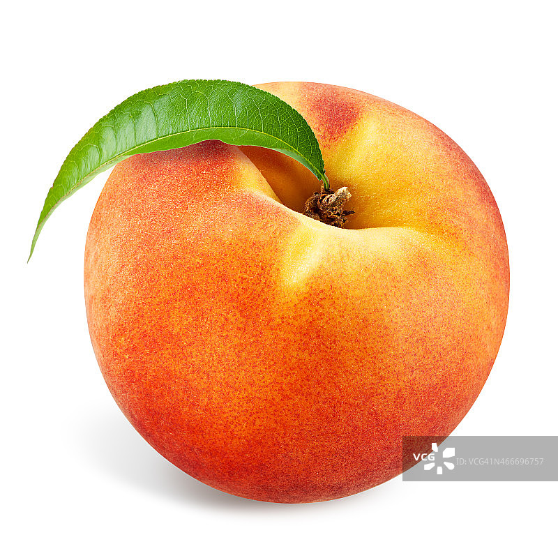 叶孤立在白色上的桃子图片素材