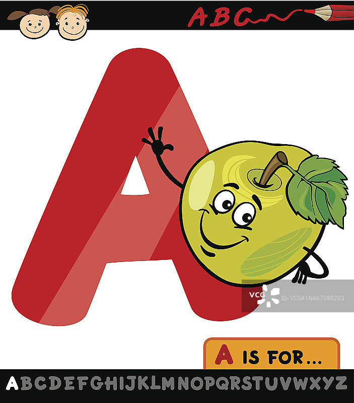 字母a与苹果卡通插图图片素材