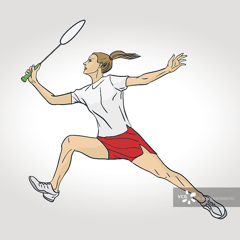 职业女子羽毛球运动员。彩色手绘人物图片素材