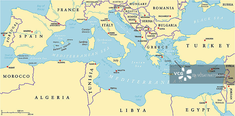 地中海区域政治地图图片素材
