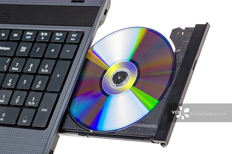 电子收集-笔记本电脑与打开的DVD托盘图片素材