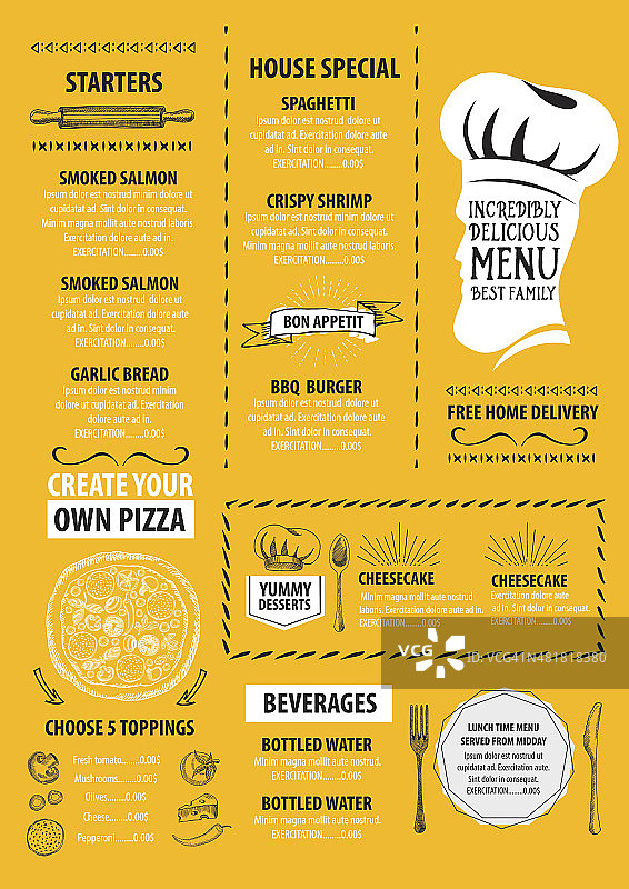 餐厅的食品菜单。图片素材