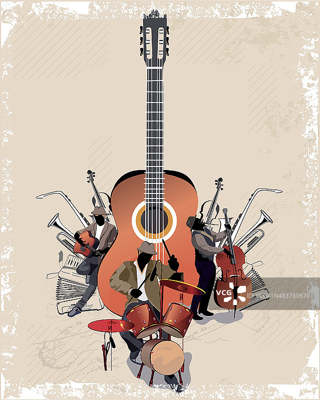 有吉他和音乐家的音乐背景图片素材