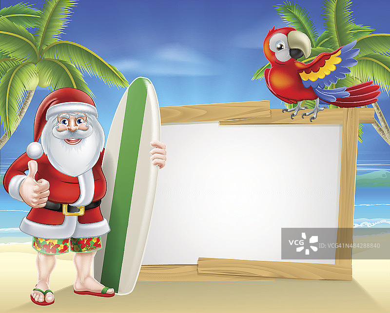 冲浪板圣诞热带海滩标志图片素材