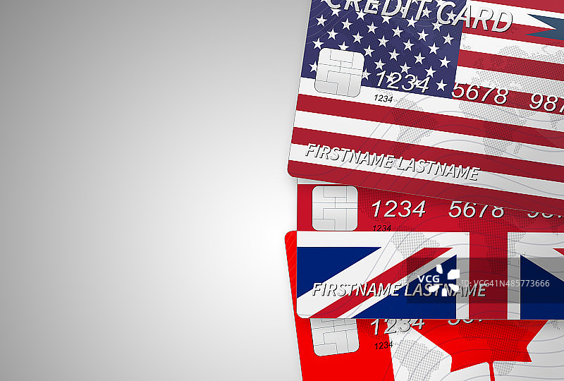 美国，英国和加拿大的信用卡与拷贝空间图片素材