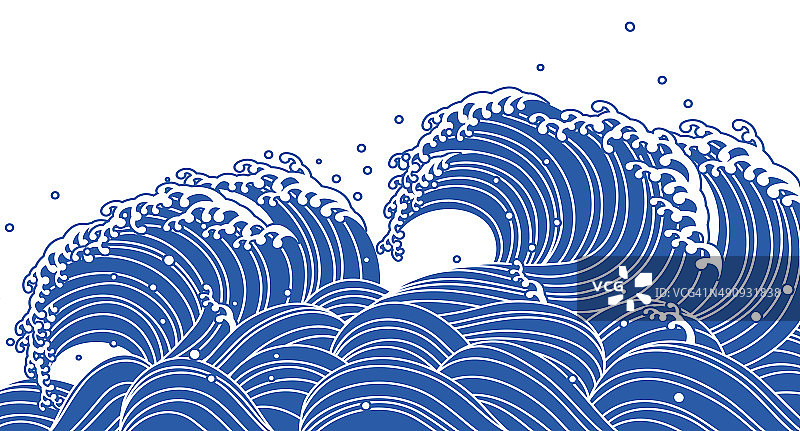 蓝色的波浪。日本风格图片素材