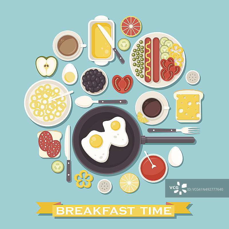 早餐时间插图与食物和饮料图片素材