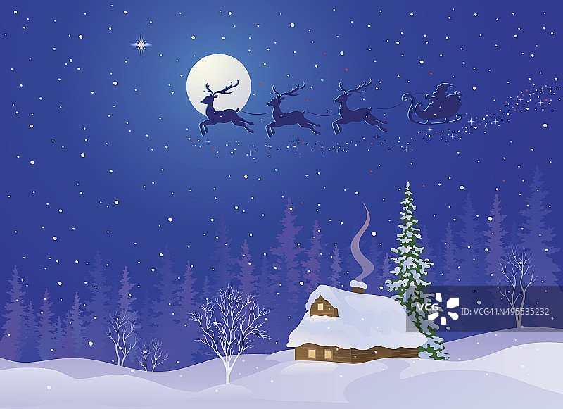 圣诞老人的雪橇在夜空中图片素材