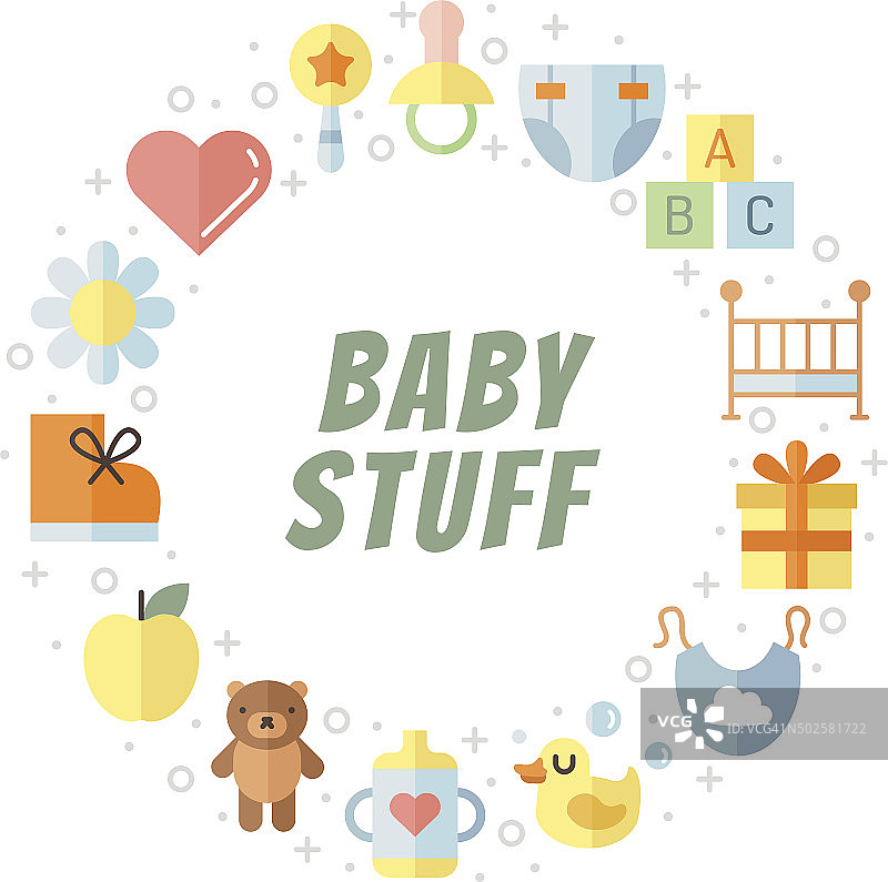 婴儿用品平面多色可爱矢量圆框架(第二部分)。图片素材