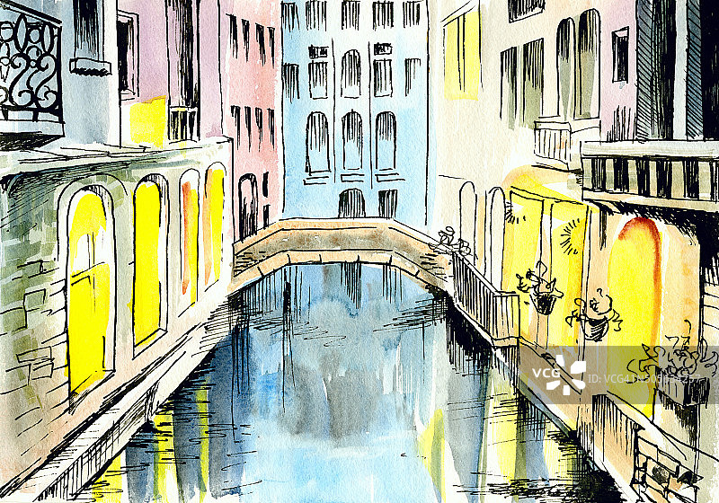 水彩画- сanal在威尼斯图片素材