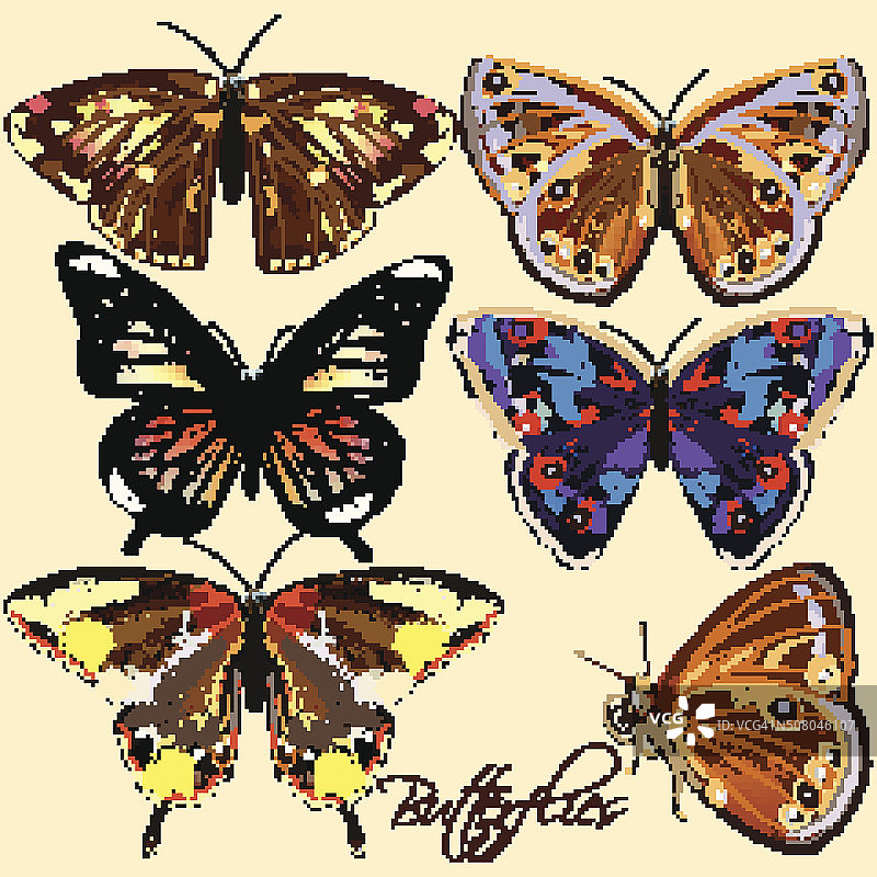 收集矢量彩色蝴蝶在复古风格图片素材