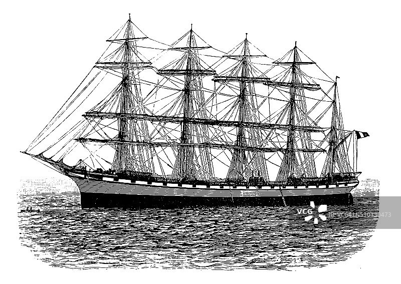 船的古董插图:La France图片素材
