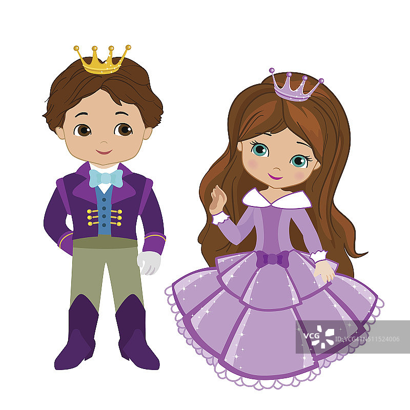 非常可爱的王子和公主的插图。图片素材