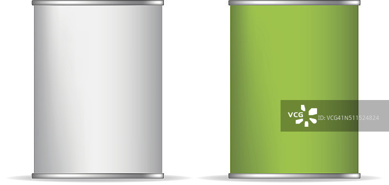锡盒可以包装容器孤立矢量插图。绿白图片素材