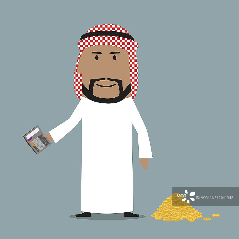 快乐的阿拉伯商人在数钱图片素材