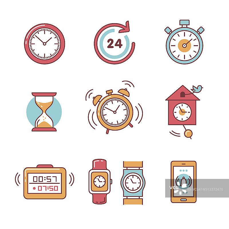 闹钟的类型，钟表，定时器和手表设置图片素材