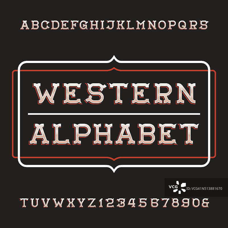 西方字母向量字体。老式的字母和数字。图片素材