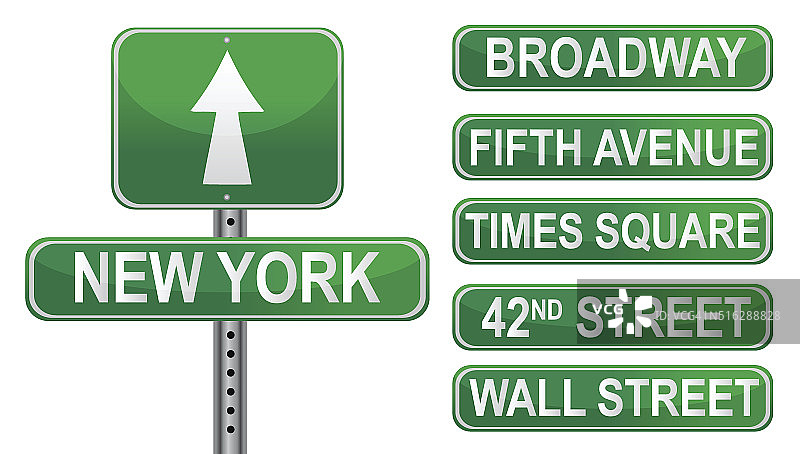 纽约街头的标志。矢量文件可用。图片素材