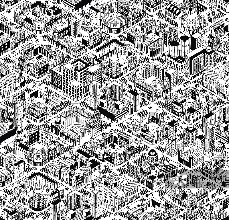 城市城市街区等距无缝模式-大图片素材