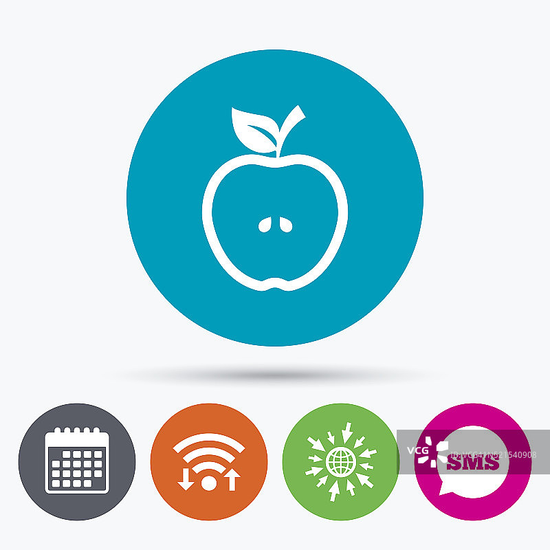 苹果标志图标。水果与叶子的象征。图片素材