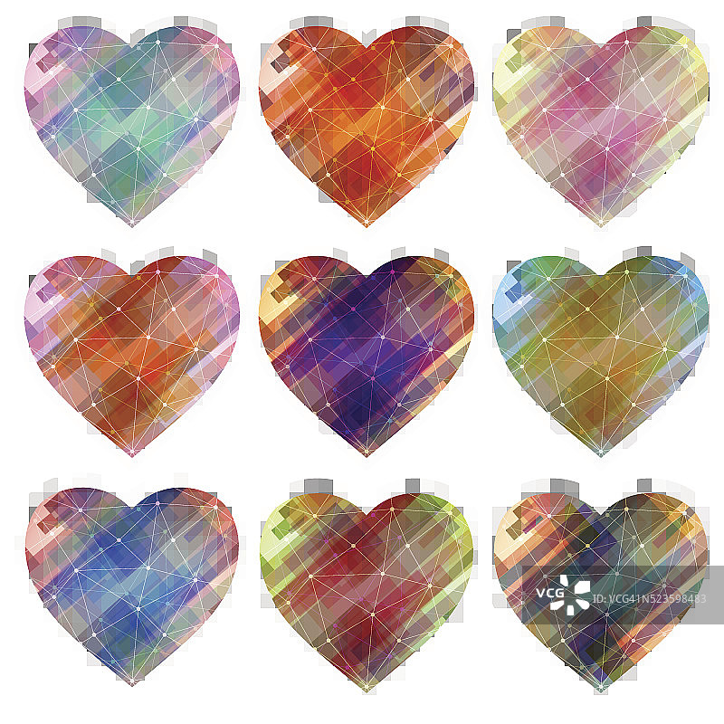 心脏图标向量九种颜色变化。图片素材