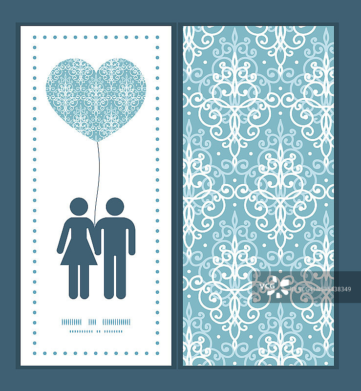 矢量浅蓝色漩涡缎夫妇在爱的剪影框架图片素材