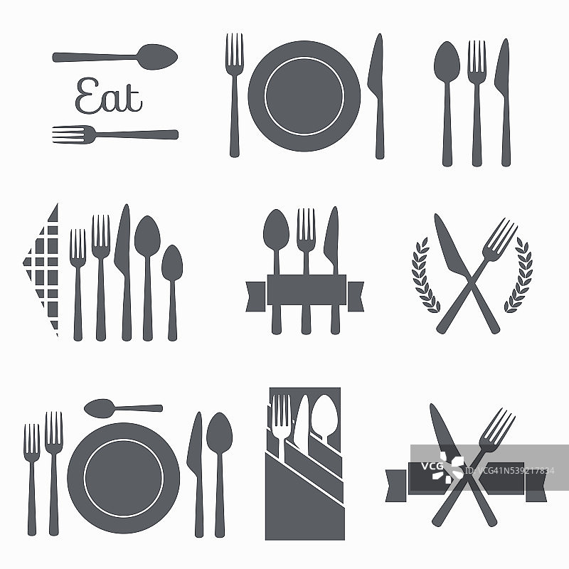 设置矢量餐具图标图片素材