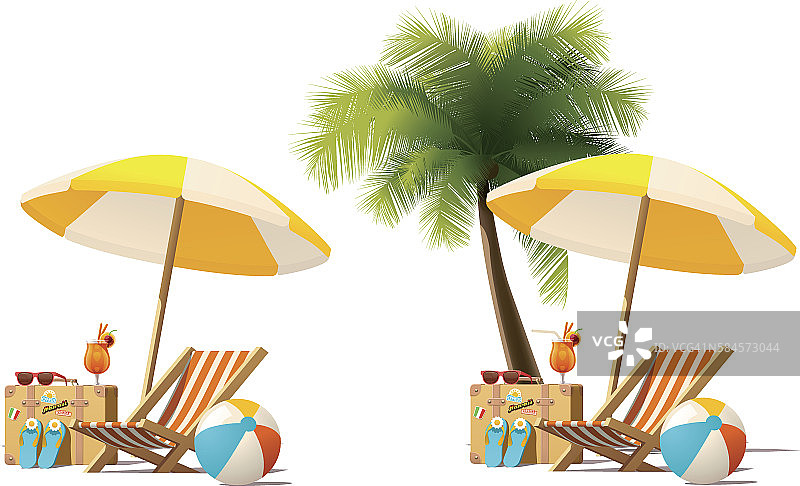 矢量旅游和夏季海滩度假放松图标图片素材